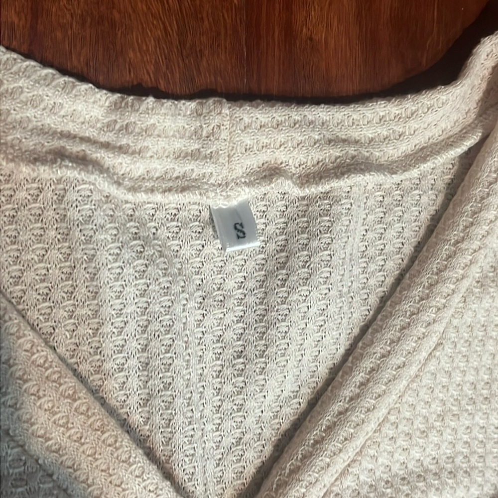 size small Amazon waffle knit cream button-down long sleeve tee - Picture 4 of 5